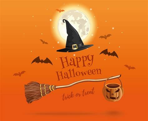 Premium Vector | Halloween design. witch's broom and witches hat on the ...