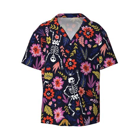 Disketp Men S Hawaiian Dancing Skeletons Floral Garden Print Shirts