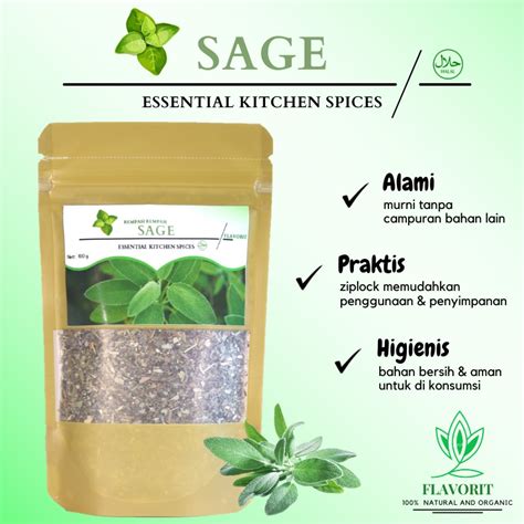 Jual Daun Sage Kering Herbal Bahan Makanan Pokok Bumbu Dapur Organik