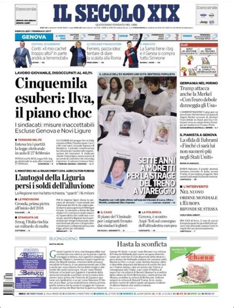 Journal Il Secolo XIX Italie Les Unes Des Journaux De Italie Toute