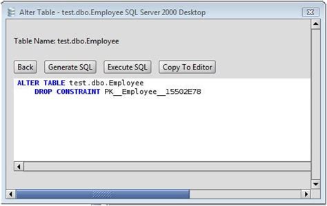 Ms Sql Server Drop Primary Key From A Ms Sql Server Database Table Via The Alter Table Command