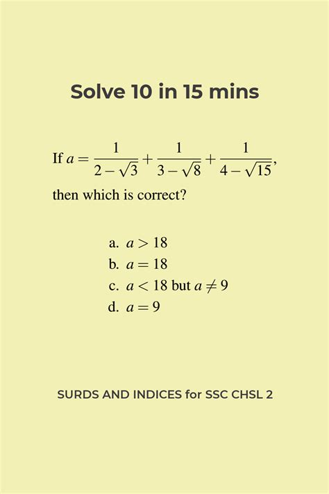 Surds And Indices Questions For SSC CHSL Answers And Solution 2 Math