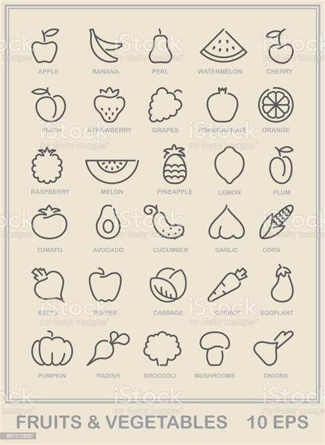 Contour Icons Of Vegetables And Fruit Stock Illustration Download