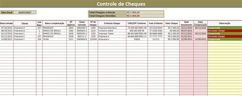 Planilha de Controle de Cheques Excel Prático