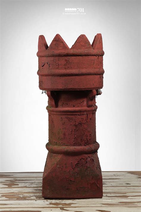 Reclaimed Bishop Style Clay Chimney Pot With Old Red Paint