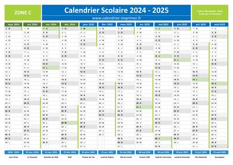 Vacances Scolaires 2024-2025 de la Zone C