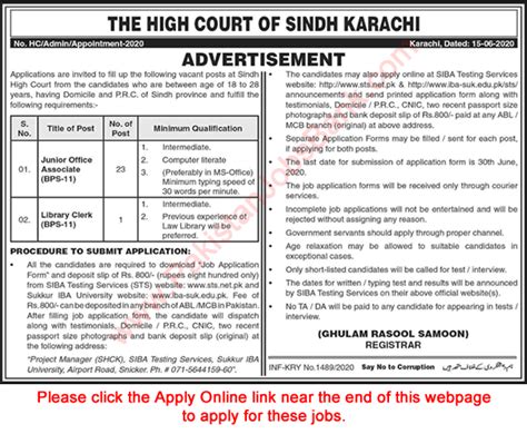 Sindh High Court Jobs June Sts Apply Online Junior Office