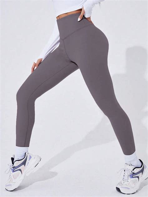 SHEIN Sport Studio Leggings Deportivos Unicolor De Cintura Ancha Mode