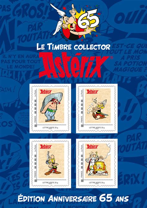 Collector 4 timbres 65 ans d Astérix Lettre Verte La Poste Pro