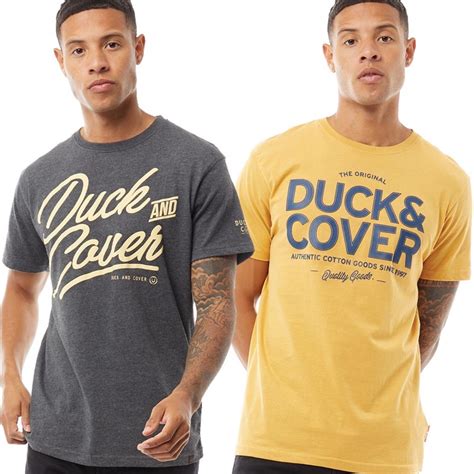 Buy Duck And Cover Mens Chavaler Two Pack T Shirts Charcoal Marl Yellow