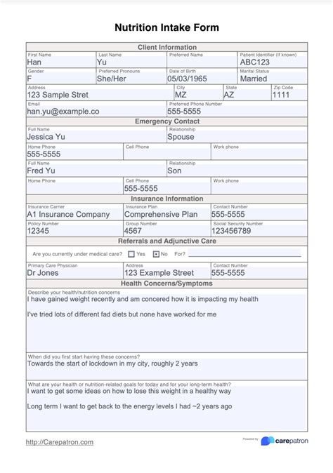 Nutrition Intake Form And Template Free Pdf Download