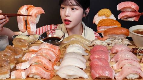 Sub 두툼 살살 녹는 초밥 먹방 🍣 참치뱃살 광어 우니 간장새우 최애 초밥들만 골라왔어요 리얼사운드 Sushi Mukbang