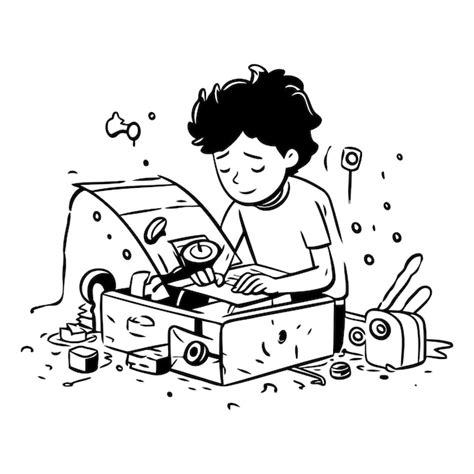 Premium Vector Boy Playing With A Treasure Chest In Cartoon Style