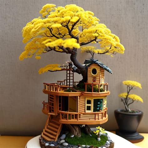 Tiny Tree House With Yellow Cherry Blossom Bonsai An OpenArt