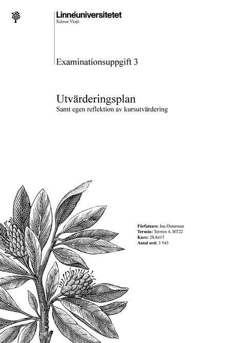 2SA615 examinationsuppgift 3 Examinationsuppgift 3 Utvärderingsplan