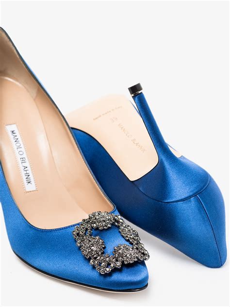 Manolo Blahnik Blue Hangisi 90 Satin Pumps Browns