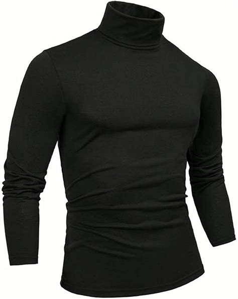 Thwei Mens Long Sleeve Turtleneck For Men Slim Fit Black Mock