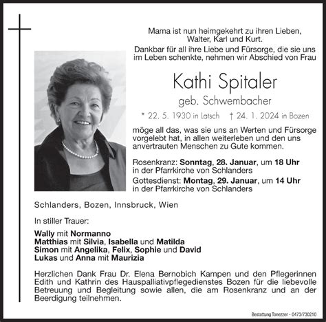 Traueranzeigen Von Kathi Spitaler Trauer Bz