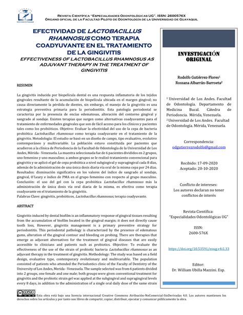 PDF Efectividad De Lactobacillus Rhamnosus Como Terapia Coadyuvante