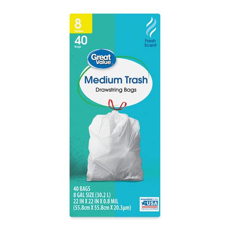 Great Value 8 Gallon Drawstring Medium Trash Bags Fresh Scent 40 Bags