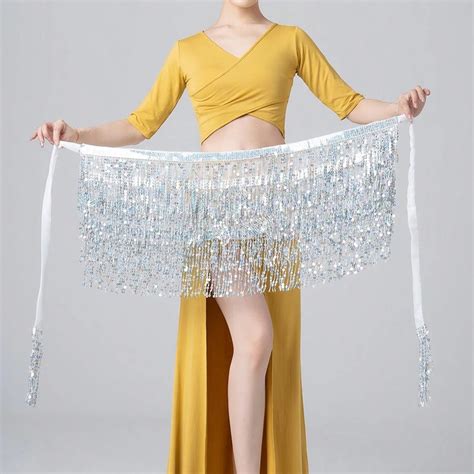 1pc Womens Sequin Skirt Glitter Belly Dance Hip Skirt Tassel Scarf Rave Skirt Wrap Party