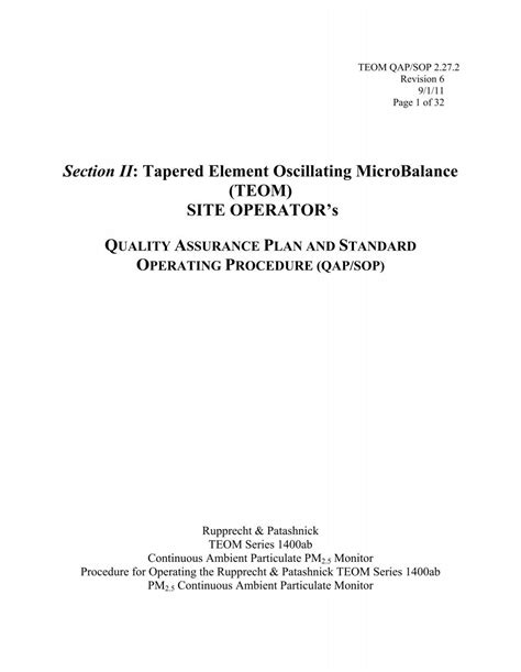 Tapered Element Oscillating Microbalance Teom Division Of Air