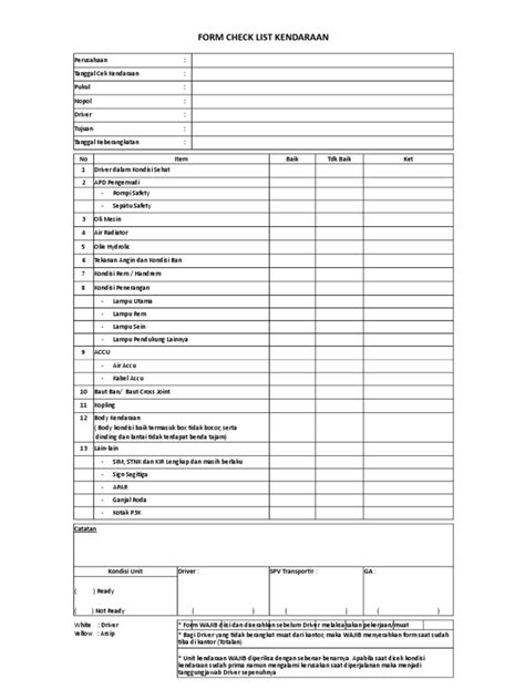 Form Checklist Kendaraan Angkutan Pdf