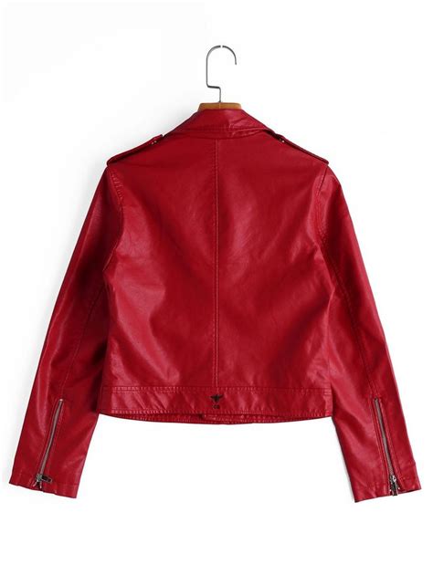 Asymmetrical Zipper Faux Leather Jacket Black Red Aff Faux Zipper Asymmetrical