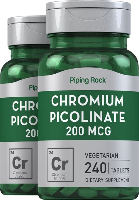 Chromium Picolinate 200 Mcg Supplement 2 Bottles X 240 Tablets Benefits And Uses Pipingrock