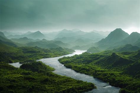 Premium Photo Lake And Green Mountain With Nice Sky A Blue Water