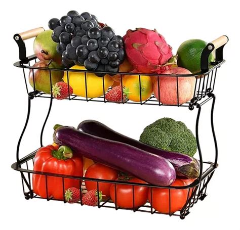 Cesta 2 Niveles Organiza Almacena Frutas Verduras Pan Cocina Color