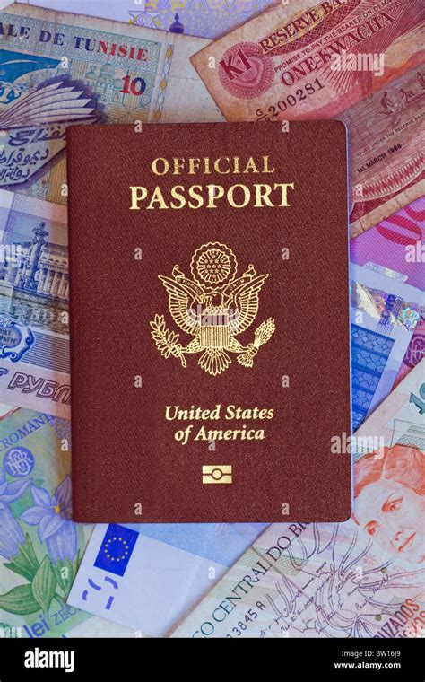 Official Government Passport Of The United States Of America On A Bed Of International Currency