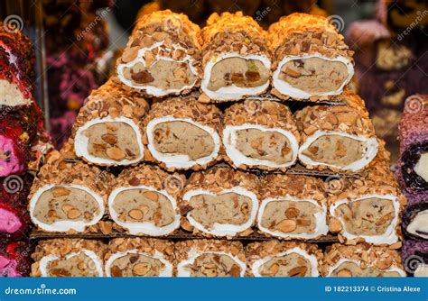 Traditional Lokum Rolls A Sweet Dessert Turkish Delights Pastry With