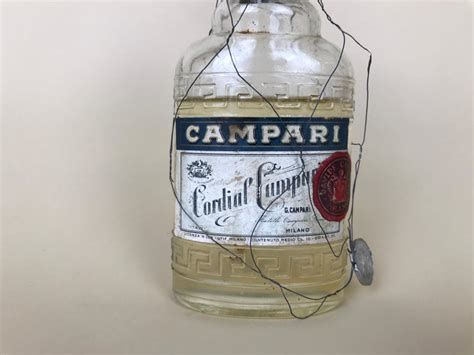 1950s Rare Vintage Italian Cordial Campari Glass Flask With Aluminium