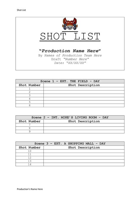 50 Handy Shot List Templates Film And Photography Templatelab
