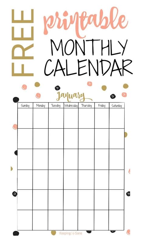 Free Vertical Printable Monthly Calendar Monthly Calendar Printable