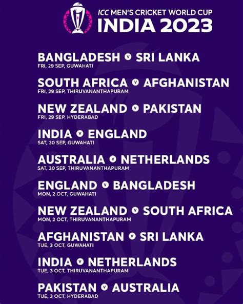 List Of ICC Mens ODI World Cup Warm Up Fixtures 2023 ICC Mens World