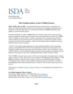 Fillable Online ISDA Publishes Bail In Article 55 BRRD Protocol Fax