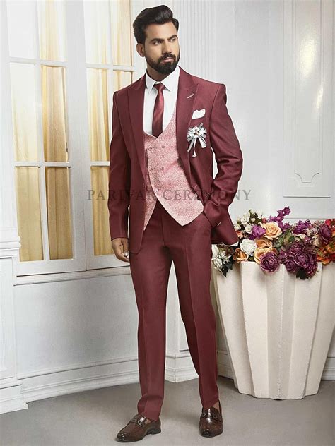 Unique Style Wine Colour Imported Fabric Mens Wedding Suit