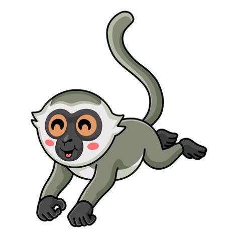 Mignon Petit Dessin Animé De Singe Vervet Sautant Vecteur Premium