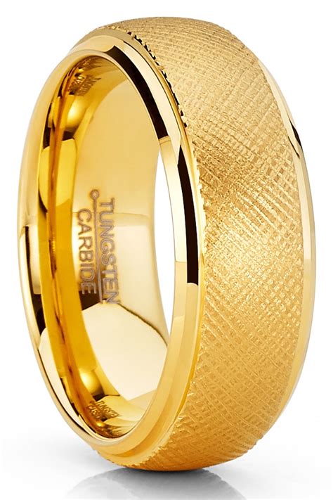 Metal Masters Mens Tungsten Ring Goldtone Wedding Band Dome Textured