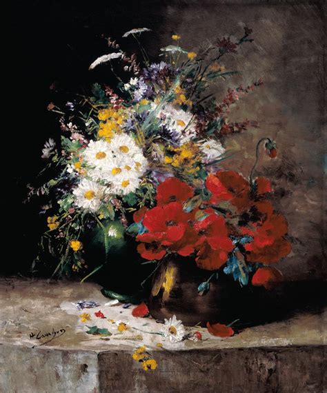 Nature Morte Avec Coquelicot Peinture Huile Sur Toile Eugene Henri