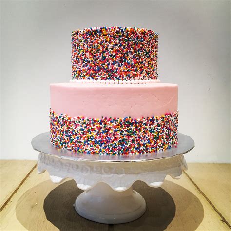 Sprinkle Theme Two Tiered Pink Birthday Cake Sprinkles Birthday Cake