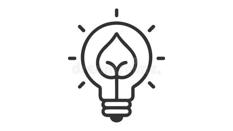 Black Outlined Vector Illustration Of A Light Bulb With A Plant Inside