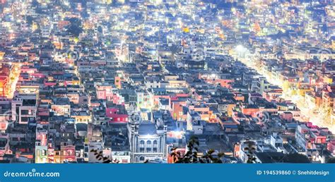 Aerial View of City in Night Time Illuminated, at Vijayawada, India ...