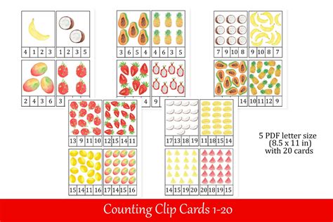 Fruits Count And Clip Cards Summer Montessori Counting Number 1 20