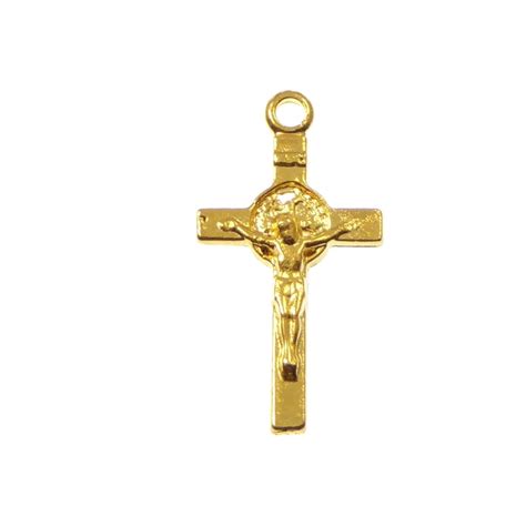 Catholic St Benedict Gold Tone Metal Small Crucifix Cross Pendant 2cm