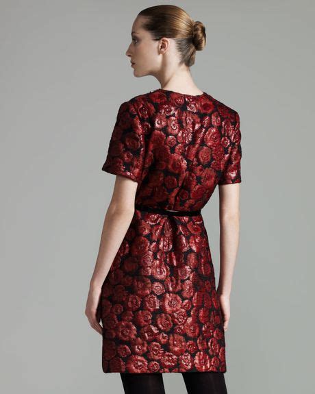 Lanvin Floral Jacquard Dress In Red Dark Red Lyst