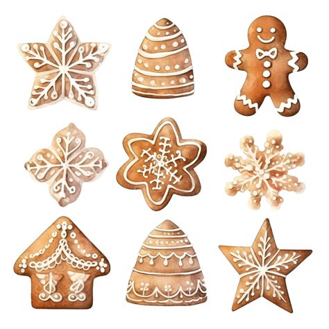 Watercolor Gingerbread Cookies For Christmas Watercolor Hand Drawn Set