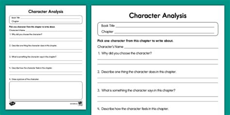 Second Grade Character Analysis Activity for Chapter Books